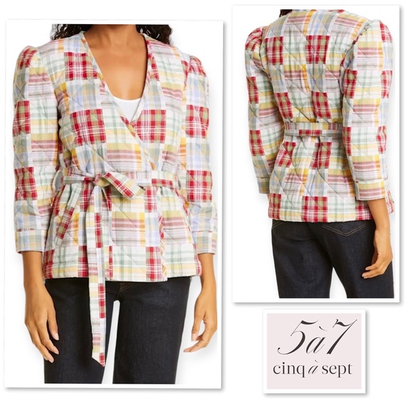 NWT CINQ A SEPT Triss Quilted Patchwork Organic Cotton Wrap Jacket Belt XS Boho - Picture 5 of 16